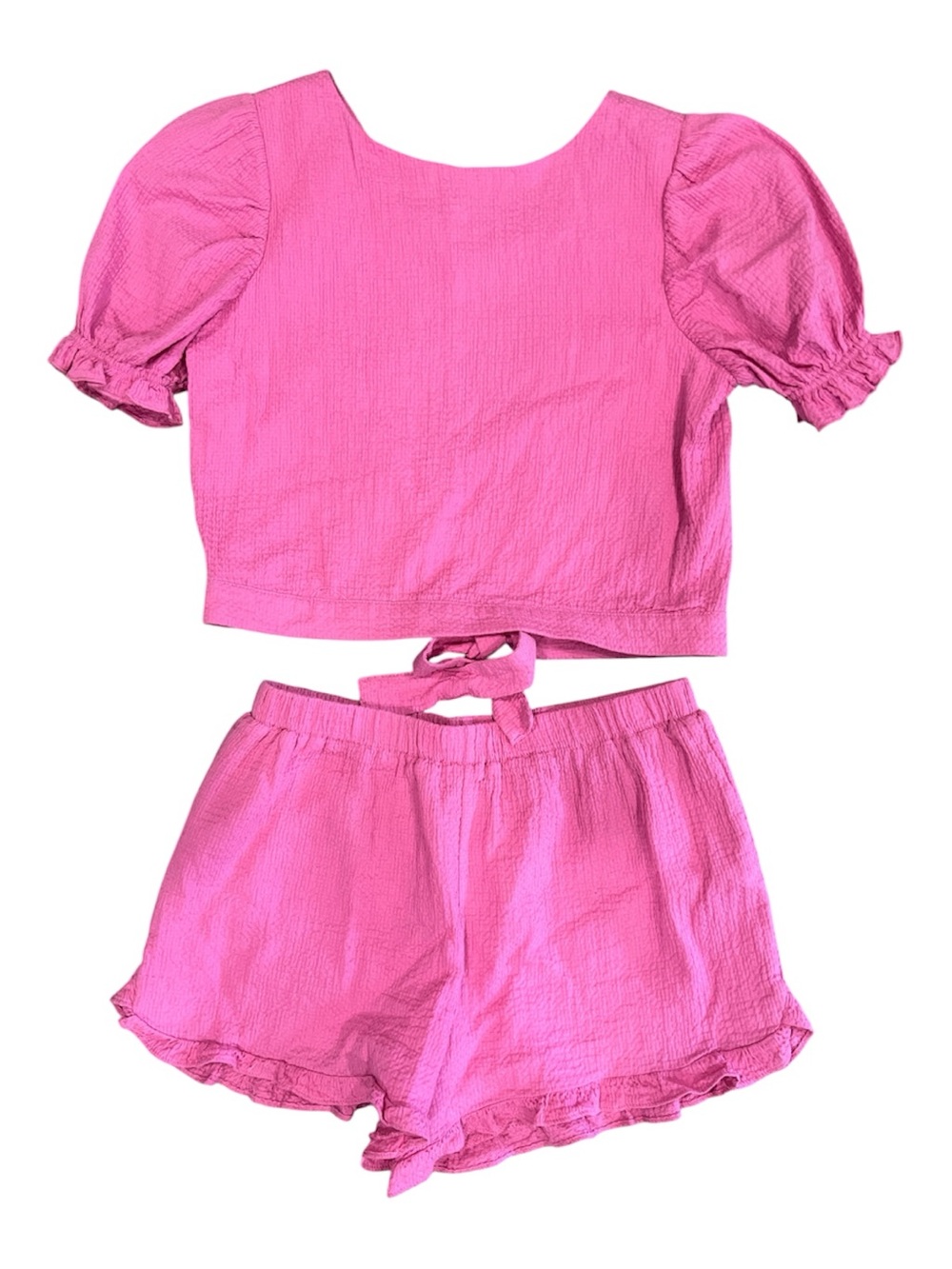 Kids Pink Puff-Sleeve Top & Shorts Matching Set